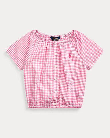 Mixed-Gingham Cotton Top By Ralph Lauren